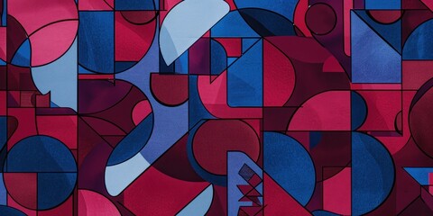 Illustration of Burgundy and blue colored geometric shapes pattern representing abstract background
