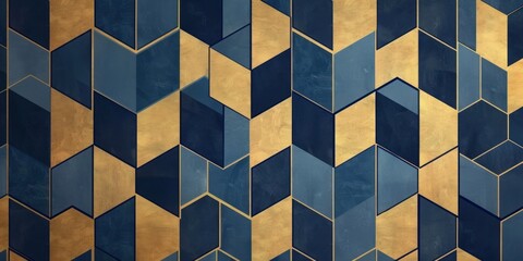 Illustration of Gold and blue colored geometric shapes pattern representing abstract background