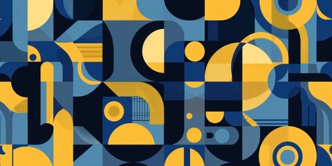 Illustration of Gold and blue colored geometric shapes pattern representing abstract background