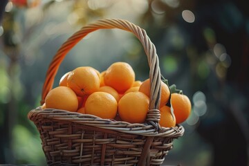 Basket of Oranges in the Forest