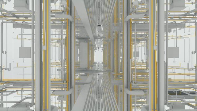 Digital Twin (BIM), realistic schematic representation of the MEP disciplines in the corridor.