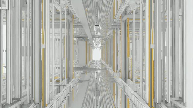 Digital Twin (BIM), realistic schematic representation of the MEP and Structure disciplines in the corridor.