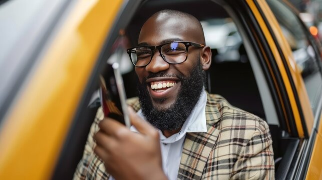 Businessman on call in the back seat of a car, handling important matters during the journey.