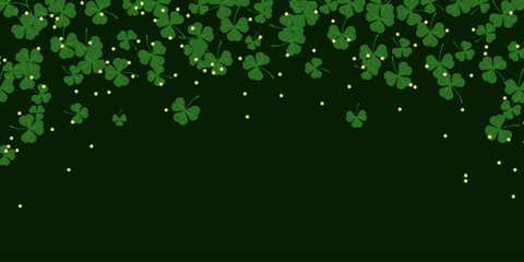 Composition for St. Patricks Day poster template. Clover leaves and golden glow. Concept holiday. For invitation greeting card social media post or flyer. Vector illustration. - Powered by Adobe