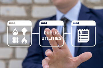 Smart public utilities concept. Water supply, electricity, gas, heating, sanitation, plumbing,...