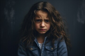 depression upset Sad young girl in stress crying at empty dark wall