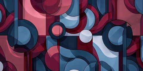 Illustration of Maroon and blue colored geometric shapes pattern representing abstract background