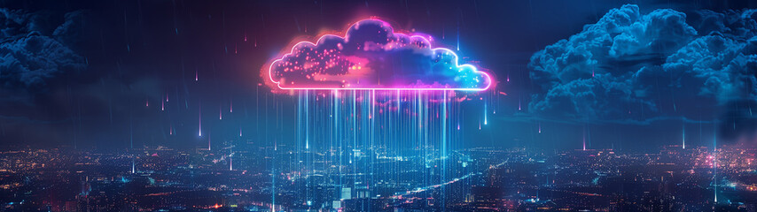 Digital Deluge: Cyberpunk Rainfall on Urban Horizon