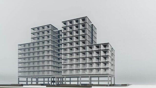 Digital Twin (BIM) of a multi-family residential building, realistic schematic representation of the Structural discipline.