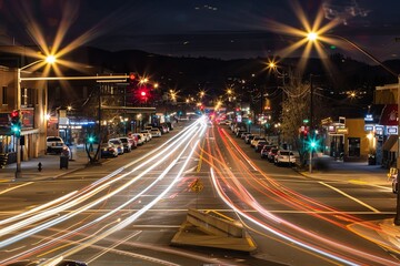 Obraz premium Busy City Street Full of Traffic at Night