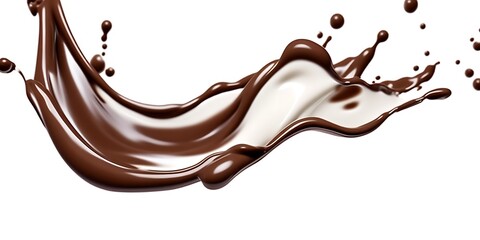 Fototapeta premium Splash of chocolate and white milk flow mixed, isolated on white background