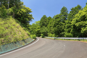 山中のアスファルト道路
