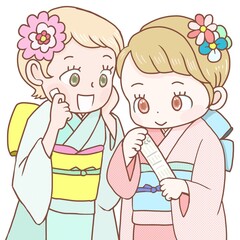 おみくじを引く着物女子
