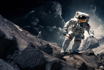 A modern astronaut is depicted exploring the surface of the moon, embodying the spirit of adventure and scientific exploration in the vastness of outer space.Generated image