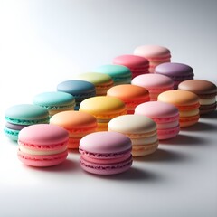 Obraz premium Colorful Assorted Macarons Stacked on a White Surface During Daytime