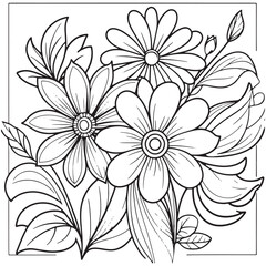 Fototapeta premium Luxury floral outline drawing coloring book pages line art sketch
