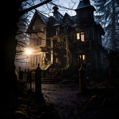 Chilling Spectacle of an Abandoned Mansion and Graveyard under the Haunting Moonlight: Quintessence of Ghastliness