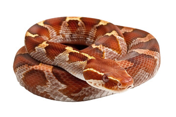 Obraz premium A coiled corn snake with brown, orange, png stock photo file cut out and isolated on a transparent and white background