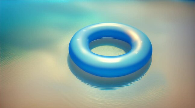 Floating blue lifebuoy in water. Fun summer activities