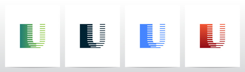 Striped Alphabet Merge into Rectangle Modernist Retro Initial Letter Logo Design U