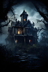 Chilling Spectacle of an Abandoned Mansion and Graveyard under the Haunting Moonlight: Quintessence of Ghastliness