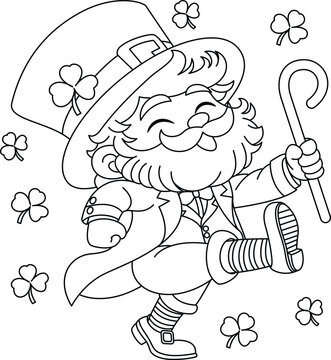 Cute Saint Patrick Day Cartoon Character Leprechaun Illustration coloring page