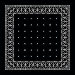 Simple Black Bandana decorated with white geometric ornament that can be applied to fabrics of various colors