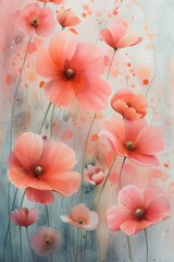 Vertical Artistic Illustration of Vibrant Coral Poppies
A vertical illustration that artistically captures the vibrant beauty of coral poppies with splashes of paint, creating a dynamic and whimsical 