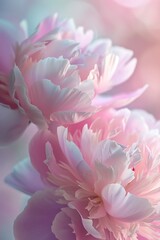 Dreamy Pink Peony Blossoms in Vertical Frame
A vertical portrait of ethereal pink peony blossoms, their petals glowing with soft light, invoking a tranquil, dream-like atmosphere.
