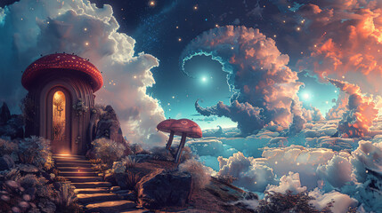 Dreamy, surreal Wonderland background.
