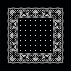 Simple Black Bandana decorated with white geometric ornament that can be applied to fabrics of various colors