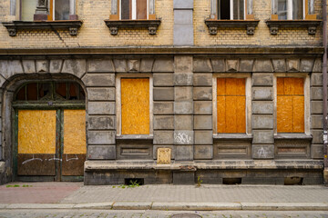 Fototapeta na wymiar abandoned bricks buildings facadess in Katowice