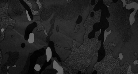 Texture of camouflage fabric as background, black and white effect. Banner design