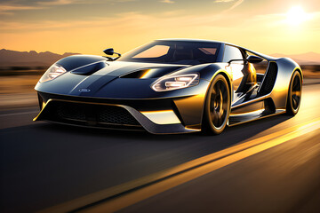 Fototapeta na wymiar Pure Adrenaline: GT Car Unleashing the Beast Within on a Picturesque Highway at Twilight