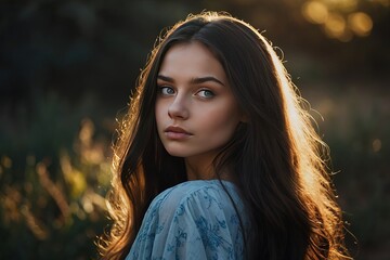 portrait of a beautifull girl with long black hair