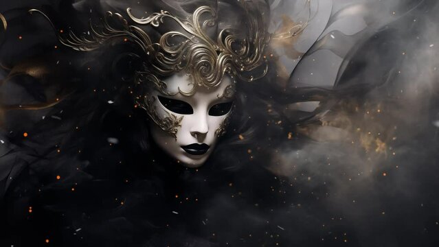 elegant masquerade mask portrayed in smoky tendrils. seamless looping overlay 4k virtual video animation background 