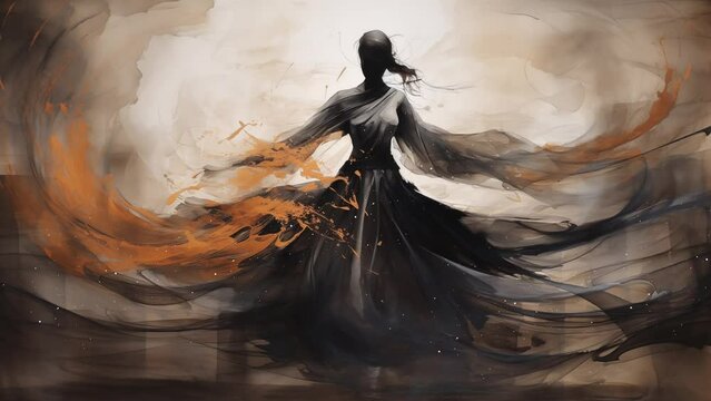 whirling dervish dancer shaped by smoky elegance abstract. seamless looping overlay 4k virtual video animation background 