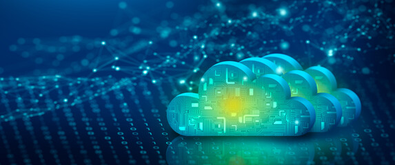 Cloud computing technology internet on binary code with abstract background. Cloud Service, Cloud Storage Concept. 3D render.
