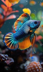 A vibrant tropical fish displaying its colorful scales