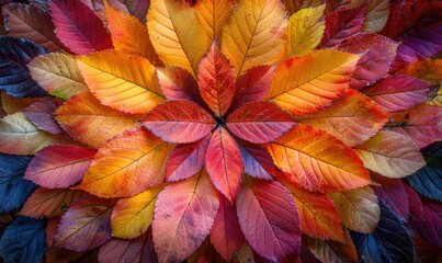 Vibrant pattern of autumn leaves in full color spectrum