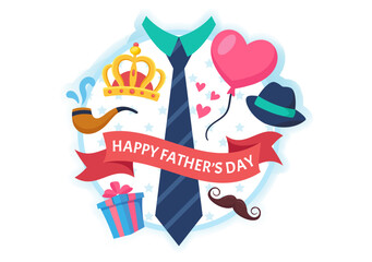 Happy Fathers Day Vector Illustration with Father and his Son or Daughter Playing Together in Flat Kids Cartoon Background Design