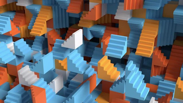 trendy colorful abstract 3d animation loop of stairs blocks. can be used to represent a motion graphic background, contemporary creative architecture or a surreal structure