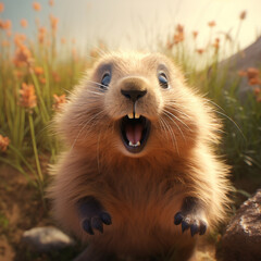 Naklejka na ściany i meble An illustration of a beautiful charismatic groundhog. Image made by artificial intelligence. 