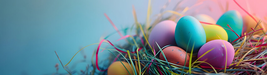 Fototapeta na wymiar Colorful Eggs Gathered in a Nest