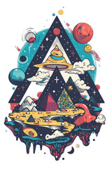 Mystical Geometry: Abstract Pyramid Design - Intriguing Print Illustration