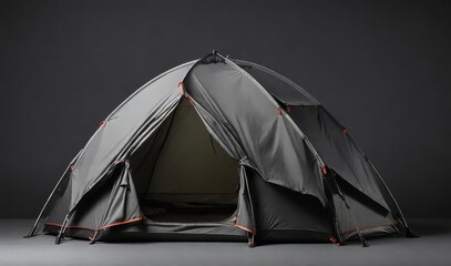 Dark modern camping tent on gray background