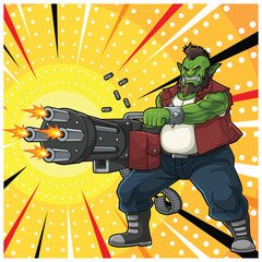 Villain Ogre Gunshot Cartoon Vector Pop Art