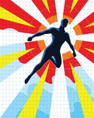 Flying Superhero Silhouette Cartoon Vector Pop Art