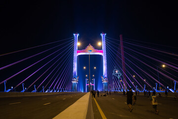 Fototapeta na wymiar 新ラマ9世橋の夜景　New rama 9 bridge　สะพานคู่ขนานสะพานพระราม9