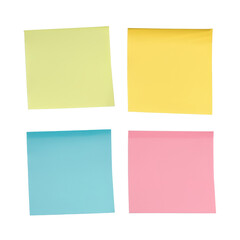 Collection of different colored of note papers isolated on transparent background, cut out, png